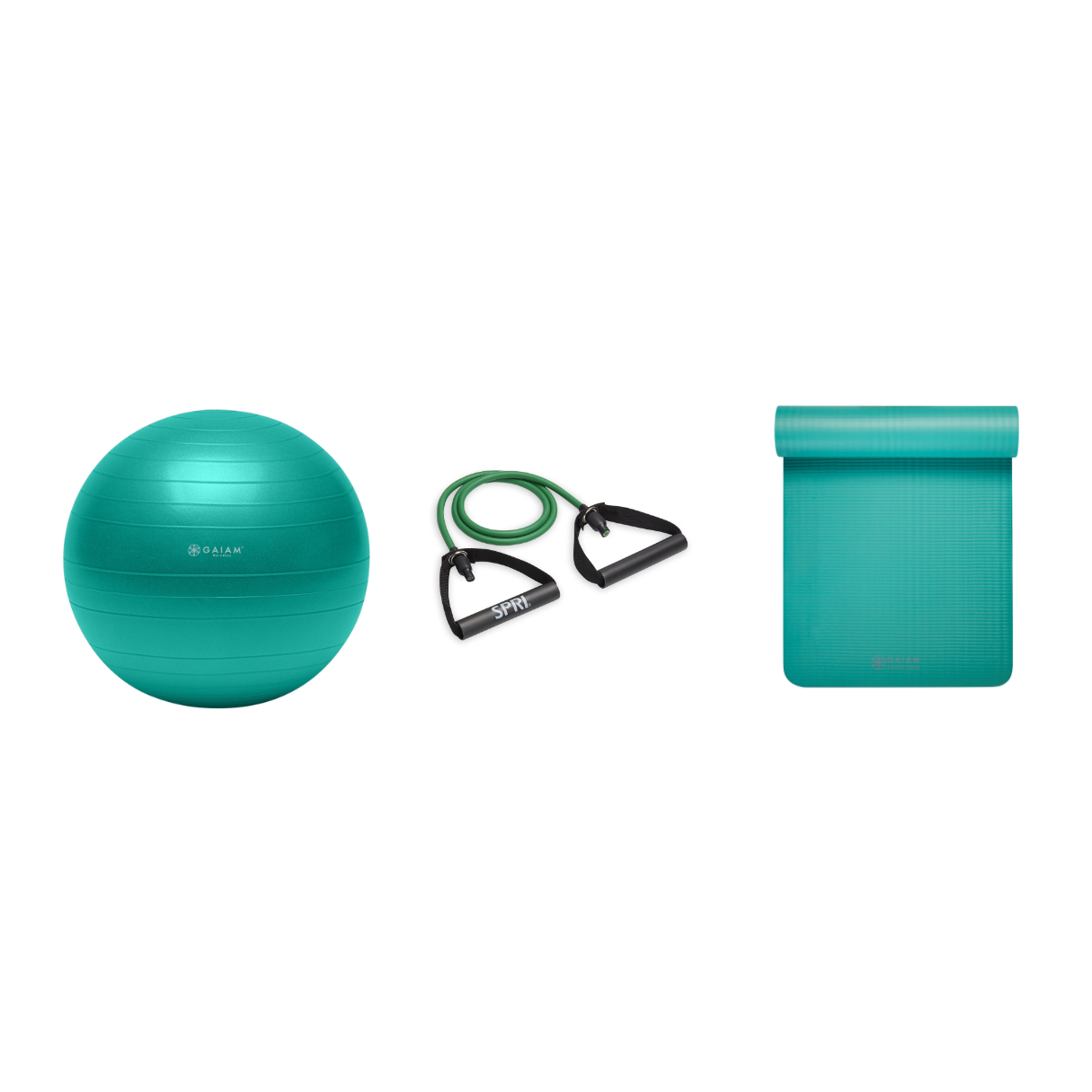 Fitness Bundle - Balance Ball (65cm), Xertube (Light), Fitness Mat (Teal)